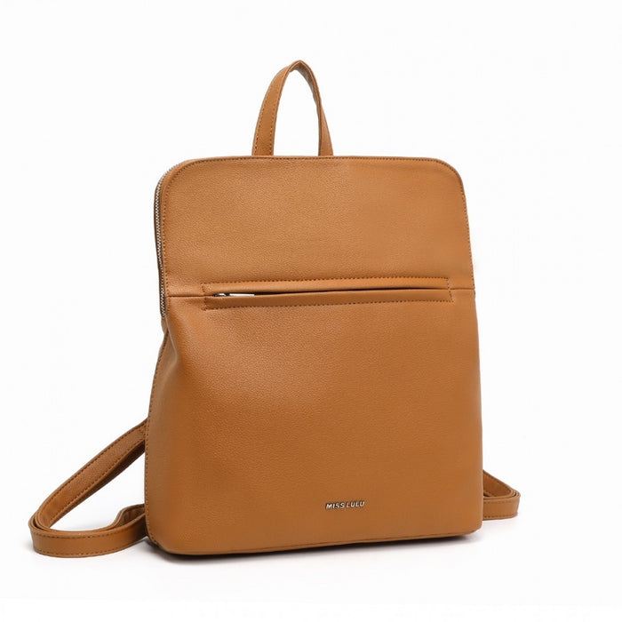 LT2354 - Miss Lulu Chic Minimalist PU Leather Backpack - Brown - Love Thy Bargains