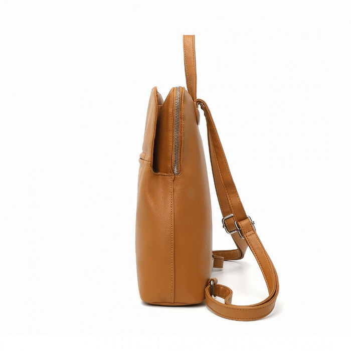 LT2354 - Miss Lulu Chic Minimalist PU Leather Backpack - Brown - Love Thy Bargains