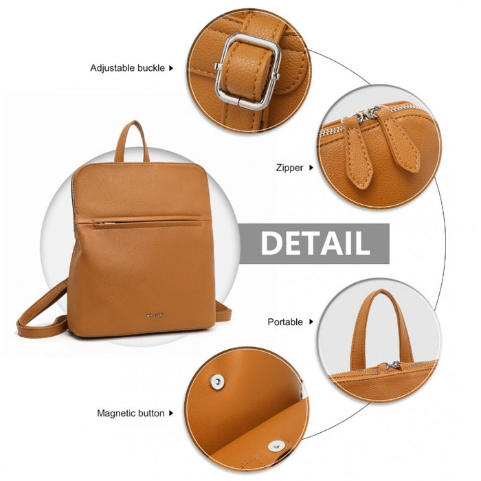 LT2354 - Miss Lulu Chic Minimalist PU Leather Backpack - Brown - Love Thy Bargains