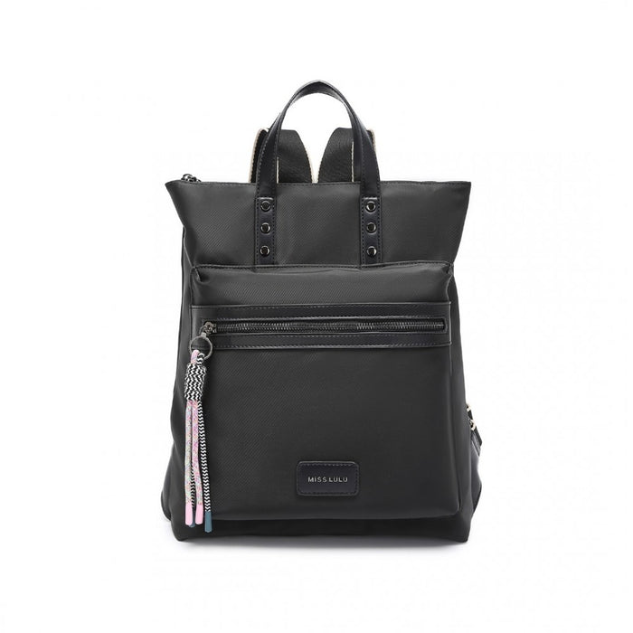 LT2355 - Miss Lulu Signature Style Backpack With Unique Details - Black