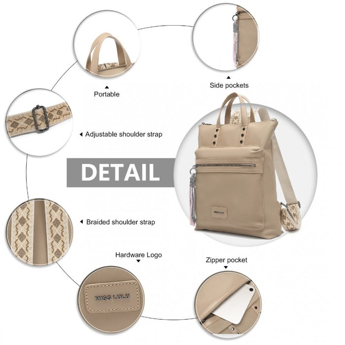 LT2355 - Miss Lulu Signature Style Backpack With Unique Details - Khaki