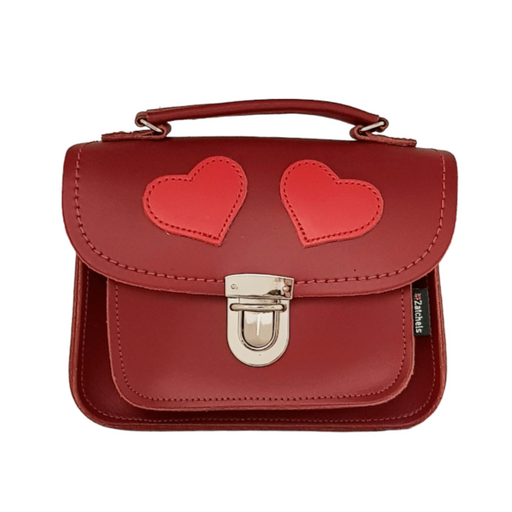 Luna Handmade Leather Bag - Love Hearts- Red-0
