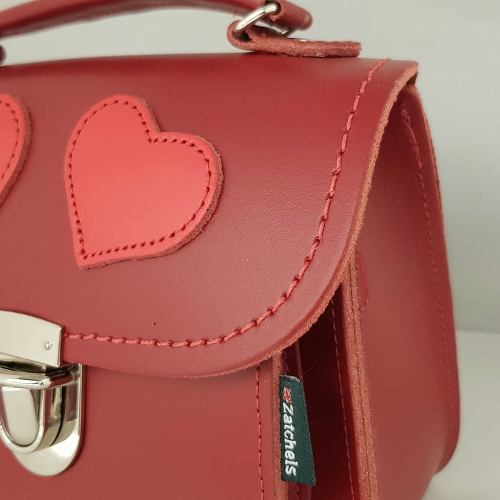 Luna Handmade Leather Bag - Love Hearts- Red-1