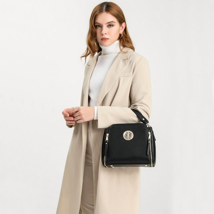 Lb2126 - Miss Lulu Leather Look Practical Crossbody Bag - Grey - Image 9