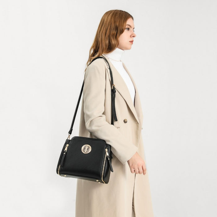 Lb2126 - Miss Lulu Leather Look Practical Crossbody Bag - Grey - Image 10
