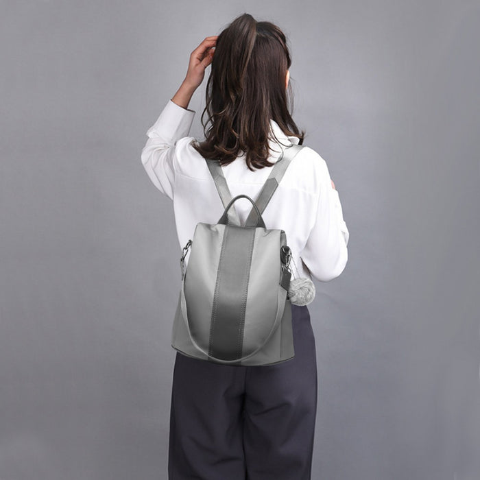 Lg1903 - Miss Lulu Two Way Backpack Shoulder Bag With Pom Pom Pendant - Grey - Image 10