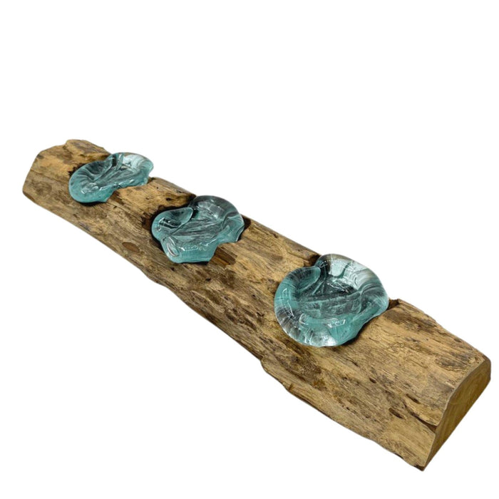 Molten Glass Flat Triple Candle Holder on Wood