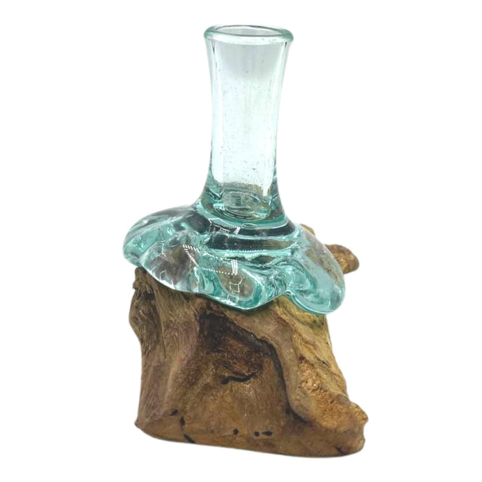 Molten Glass Small Flower Vase on Wood