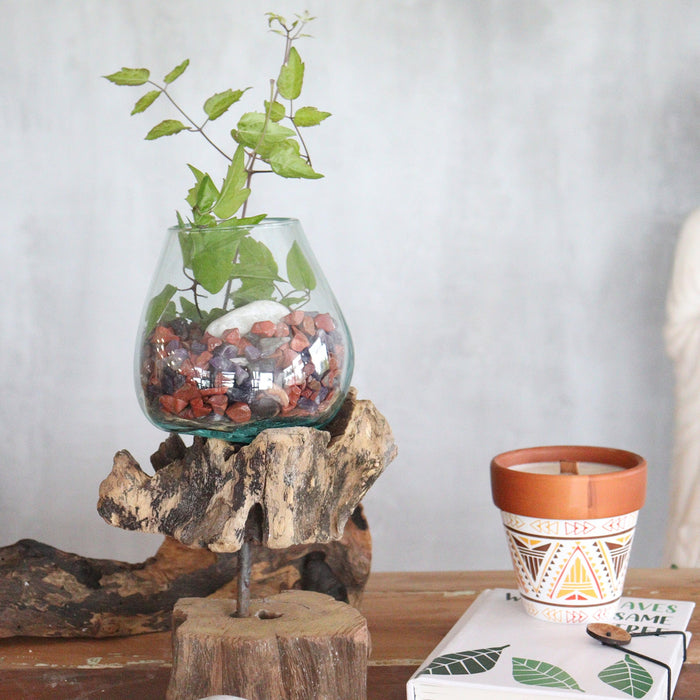 Verre fondu sur bois avec support - Bol moyen