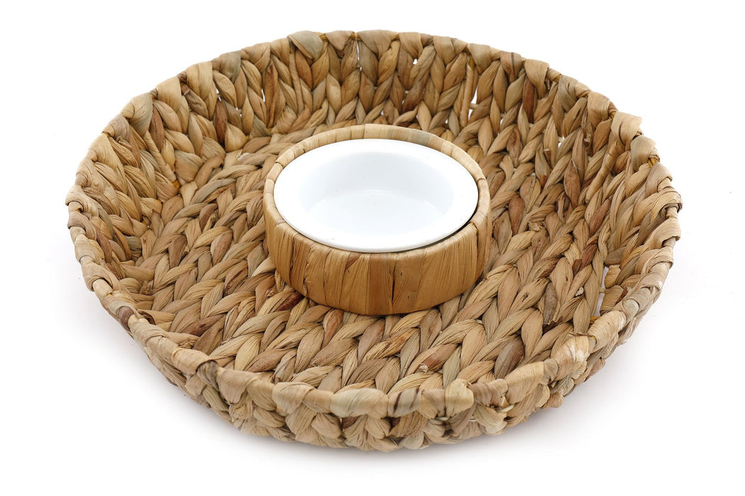 Circular Raffia Weaved Chip & Dip Tray 35cm