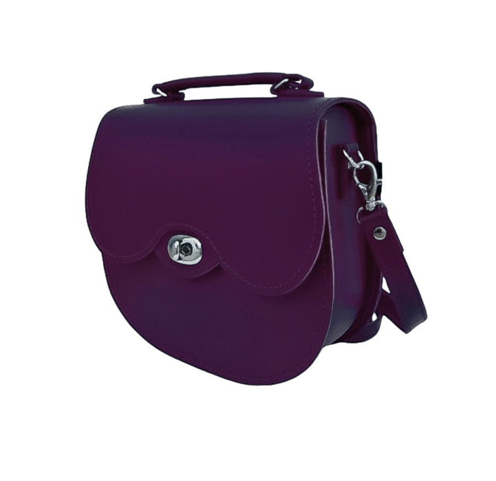 Handmade Leather Twist Lock Saddle Bag - Purple-1