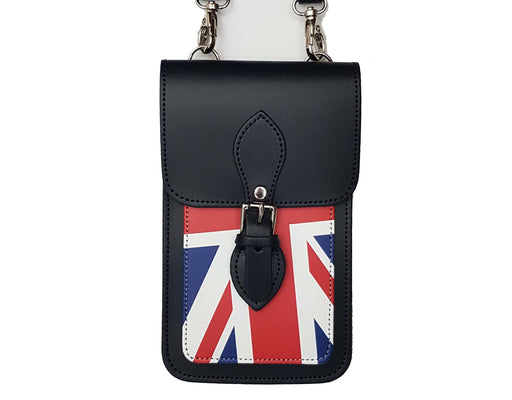 Handmade Leather Mobile Phone Pouch Plus - Union Jack - Navy Blue-0