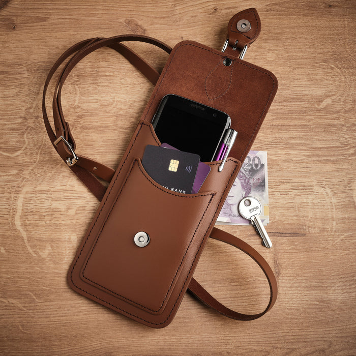 Handmade Leather Mobile Phone Pouch Plus - Chestnut-4
