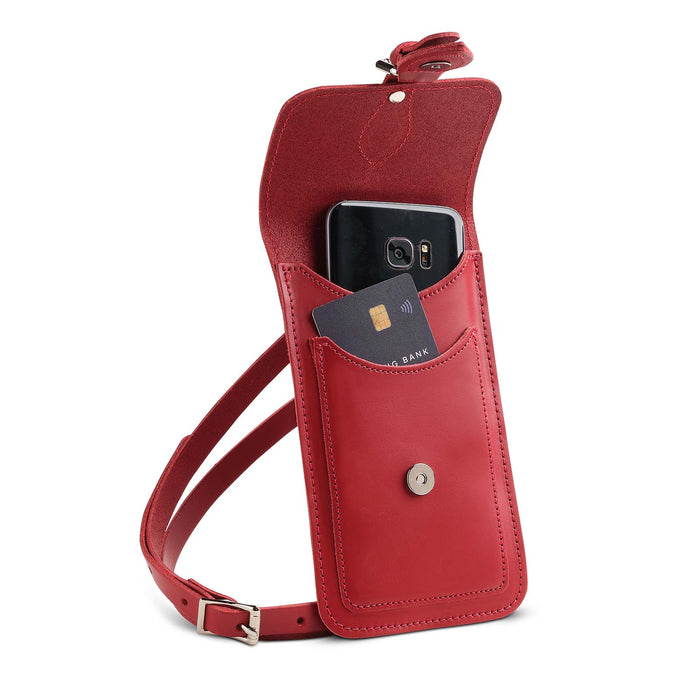 Handmade Leather Mobile Phone Pouch Plus - Red-2