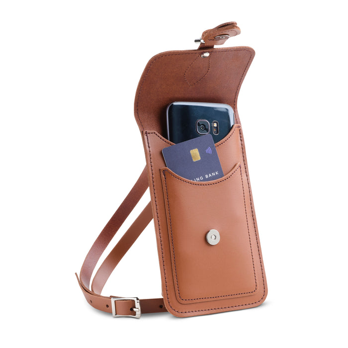 Handmade Leather Mobile Phone Pouch Plus - Chestnut-2