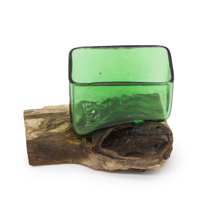 Recycled Beer Bottles - Square Bowl on Wood