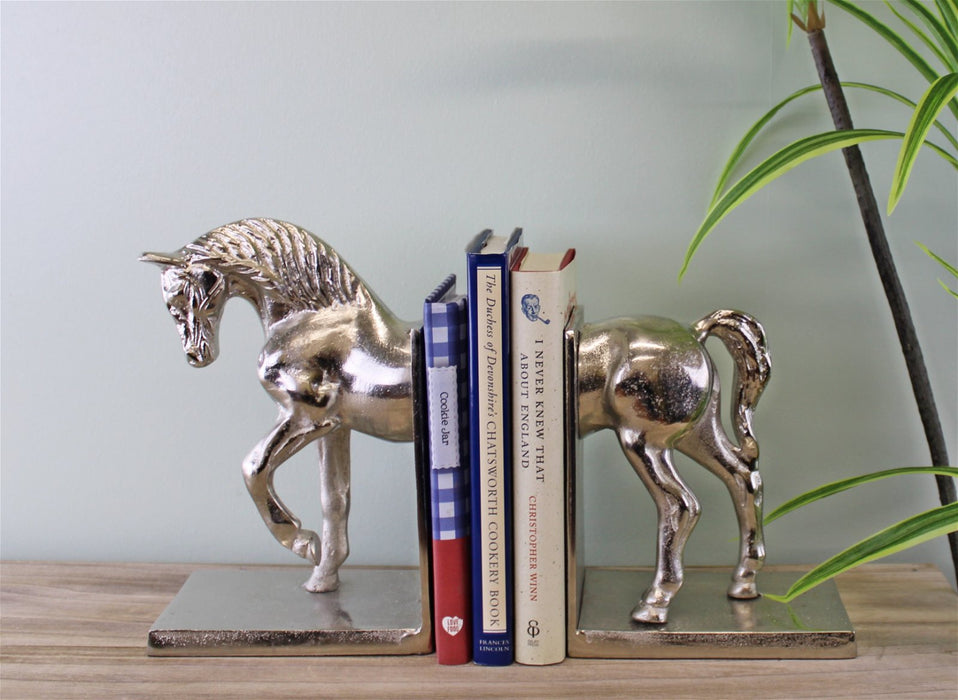 Serre-livres cheval en aluminium argenté