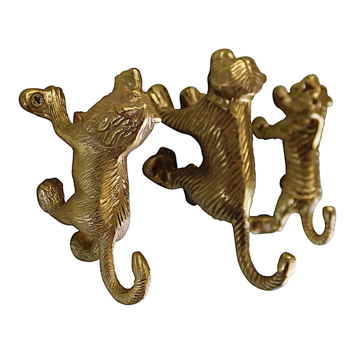 Set of 3 Gold Metal Safari Animal Coat Hooks