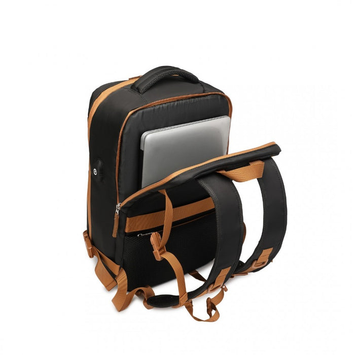 S2362 - Water-Resistant Functional Backpack With Shoe Compartment And USB Charging Port - Black