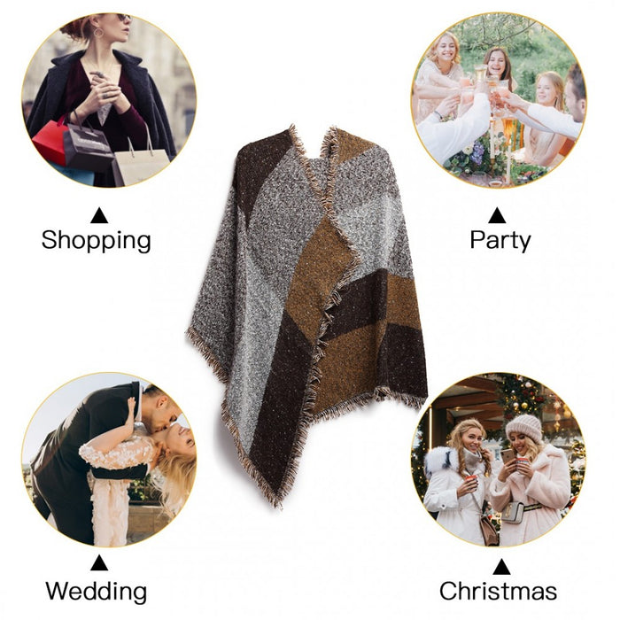 S6427 - Women Ladies Fashion Plaid Scarf Blanket Winter Warm Wrap Shawl - Coffee - Image 8