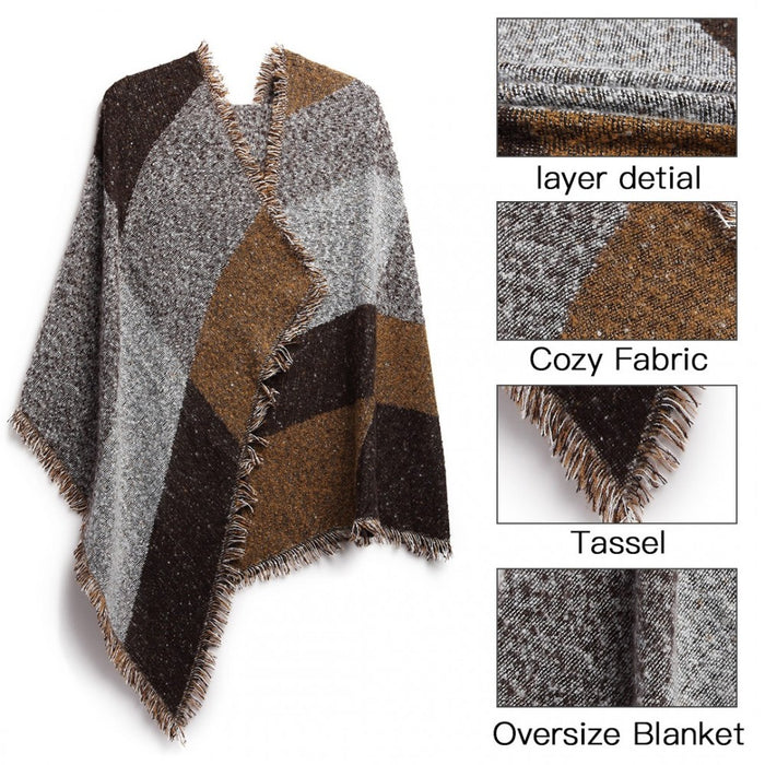 S6427 - Women Ladies Fashion Plaid Scarf Blanket Winter Warm Wrap Shawl - Coffee - Image 7
