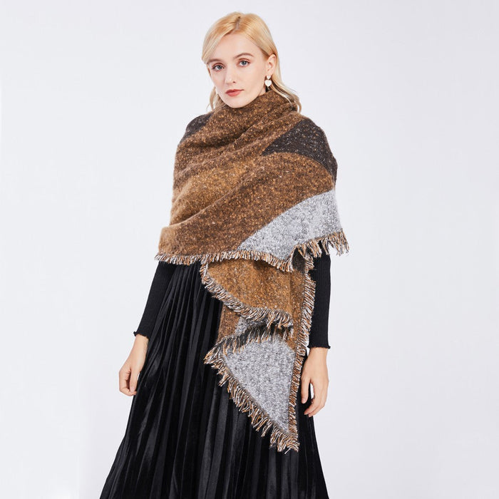 S6427 - Women Ladies Fashion Plaid Scarf Blanket Winter Warm Wrap Shawl - Coffee
