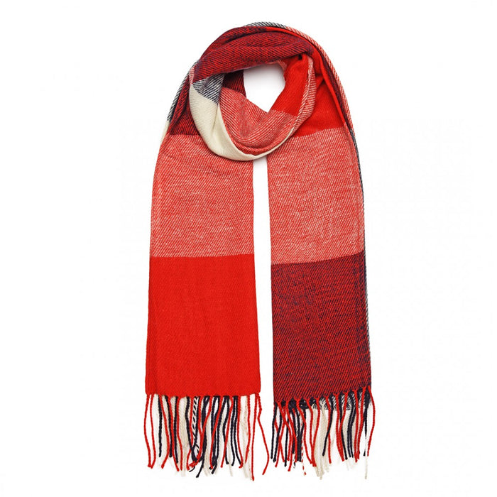 S6430 - Women Fashion Long Shawl Grid Tassel Winter Warm Lattice Large Scarf - Red