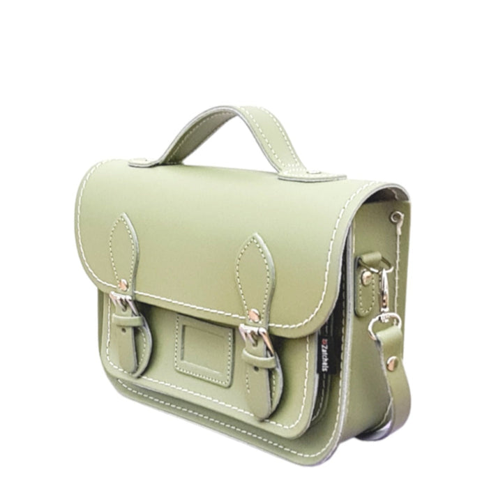 Leather Midi Satchel -  Sage -Green-1