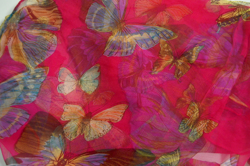 Fuchsia Butterfly - 100% Pure Silk Scarf-3