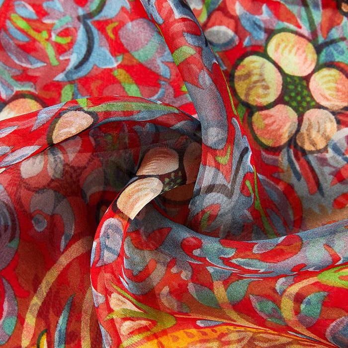 William Morris Strawberry Thief Red - 100% Pure Silk Art Scarf-2