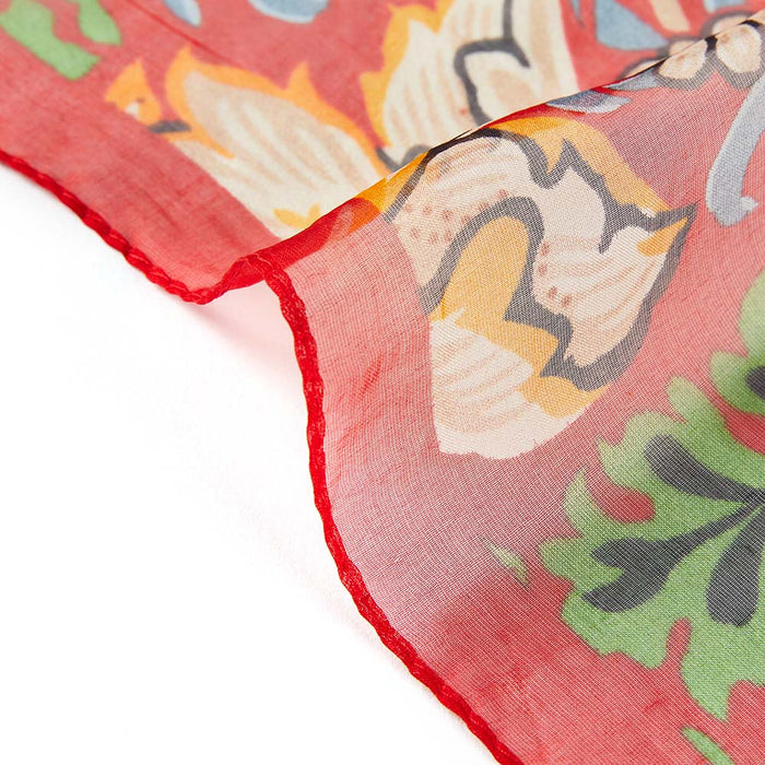 William Morris Strawberry Thief Red - 100% Pure Silk Art Scarf-4