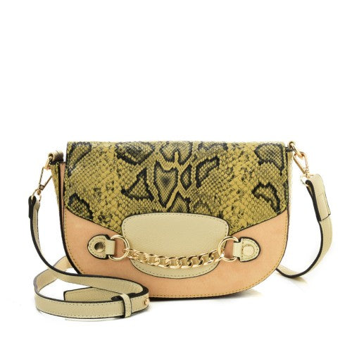 SY2207 BEIGE - Leather Saddle Bag With Hardware Ring Chain Decoration-0