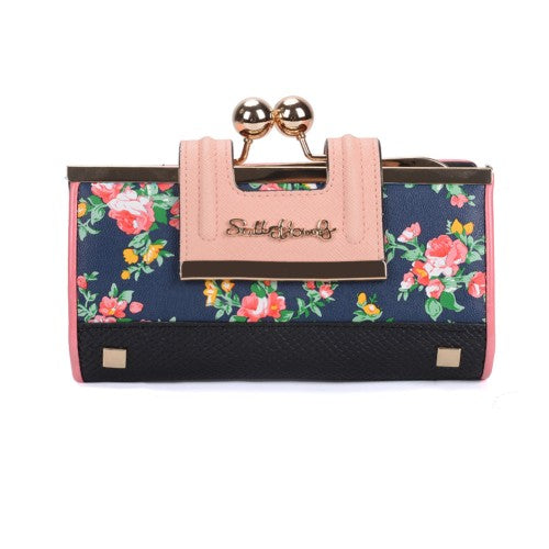 SY5025-1 Blue - Floral Pattern Women Fashion Buckle Wallet-0