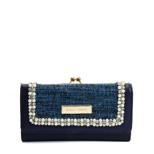 SY5057 BLUE - Luxury Wallet With Pearl Mosaic-0