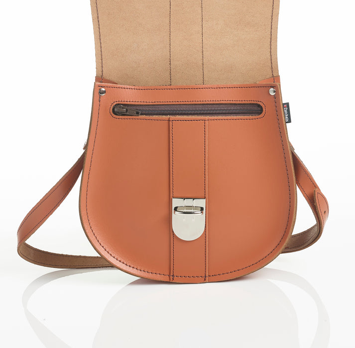 Handmade Leather Pushlock Saddle Bag - Burnt Orange-2
