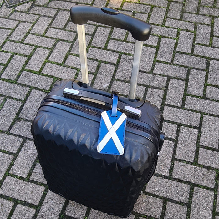 Leather Luggage Tag - Blue & White - Scotland-1