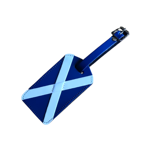 Leather Luggage Tag - Blue & White - Scotland-0