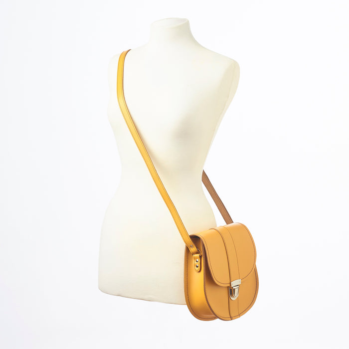 Handmade Leather Pushlock Saddle Bag - Yellow Ochre-3