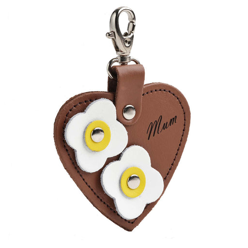 Love heart bag charm - with 'Mum' engraving and flower appliques - Chestnut-0