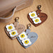 Love heart bag charm - with 'Mum' engraving and flower appliques - Chestnut-1