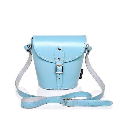 Handmade Leather Barrel Bag - Pastel Baby Blue-0