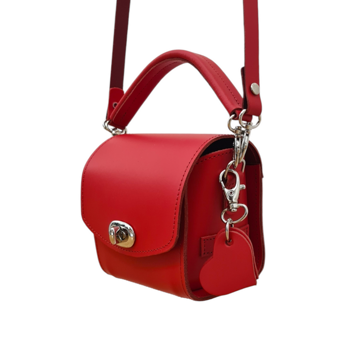 Bauble Handmade Leather Handbag - Love Hearts - Pillar Box Red-0