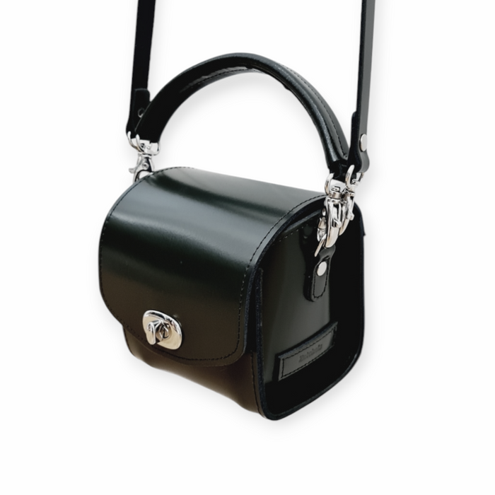 Bauble Handmade High Shine Leather Handbag - Black-0