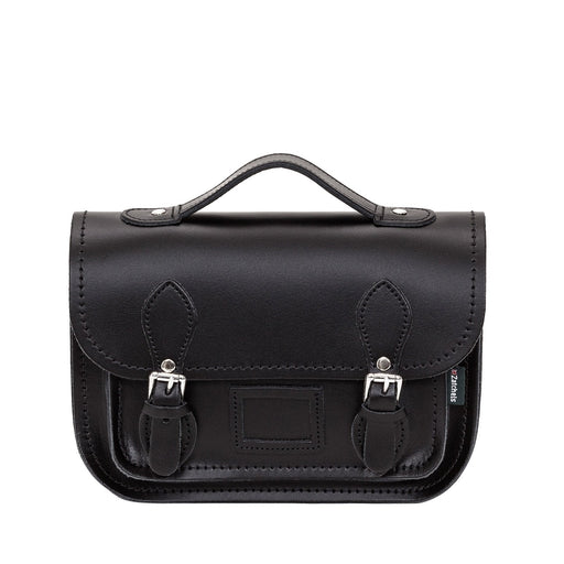 Leather Midi Satchel - Black-0