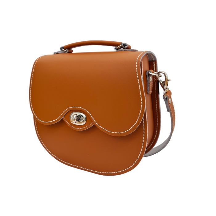 Handmade Leather Twist Lock Saddle Bag - Burnt Orange-1