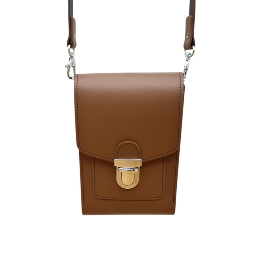 Leather Push Lock Crossbody Phone Case - Chestnut-0