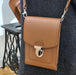 Leather Push Lock Crossbody Phone Case - Chestnut-1