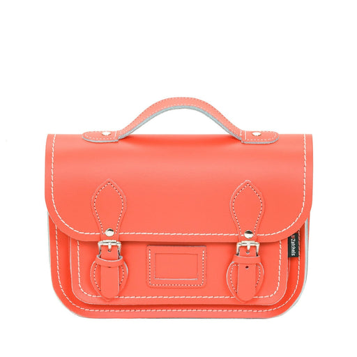 Leather Midi Satchel - Coral-0