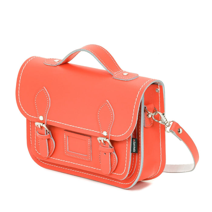 Leather Midi Satchel - Coral-1