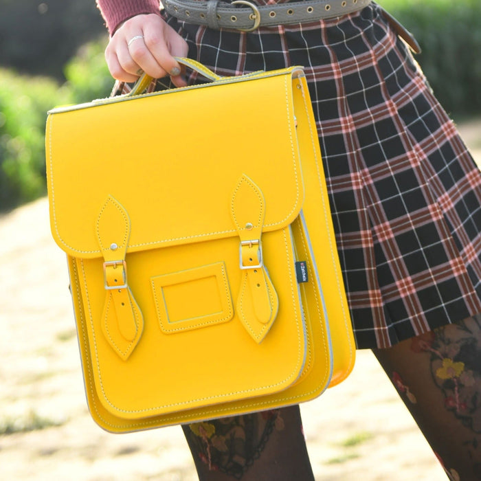 Handmade Leather City Backpack - Pastel Daffodil Yellow-5